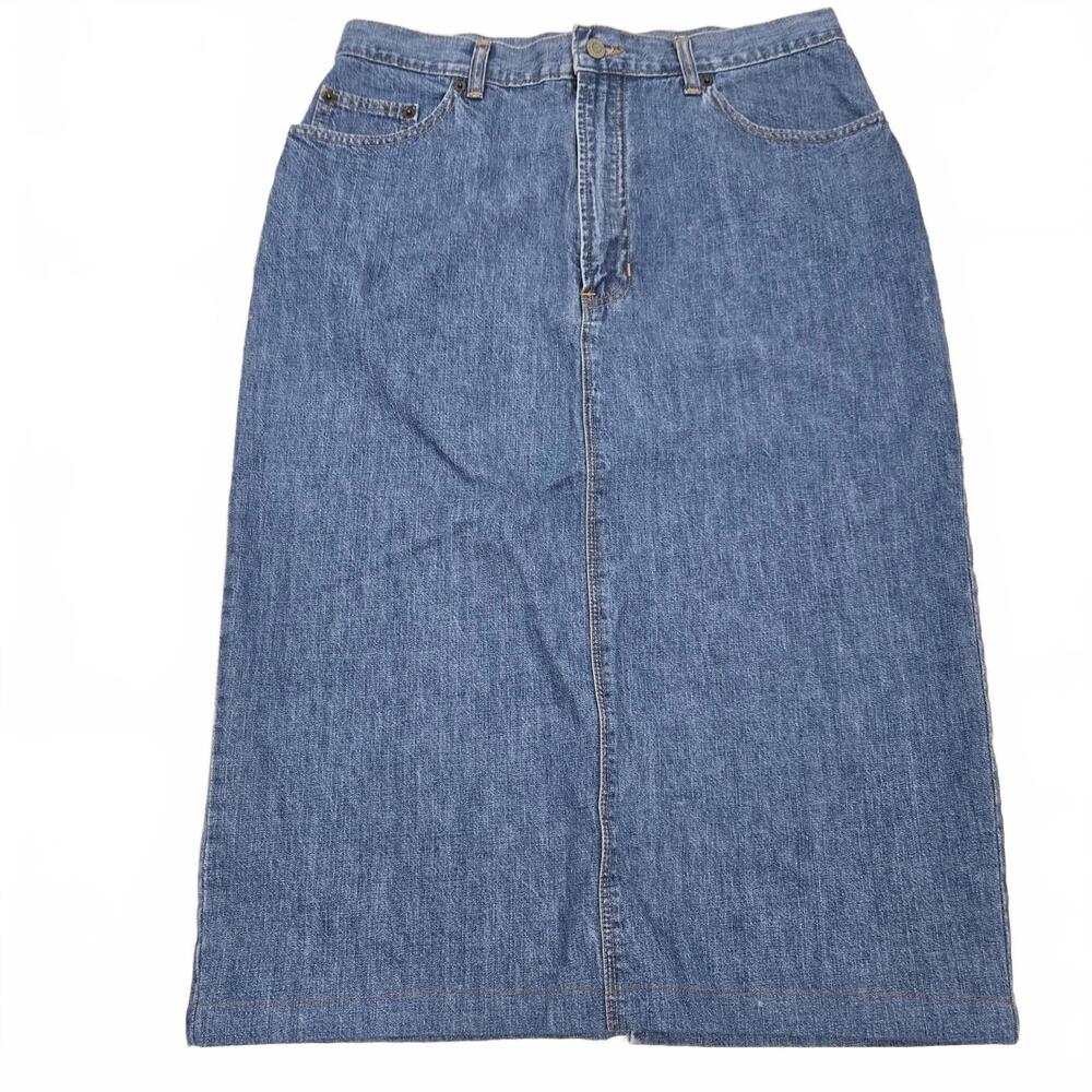 Vintage Gap Denim Skirt Womens 12 Blue Cotton Jean Midi Straight Classic 90s